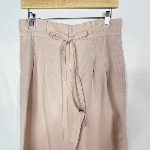 Club Monaco Size 00 Light Pink Anreannah Pleated Wide Leg Cropped Pants Paperbag - Picture 3 of 10